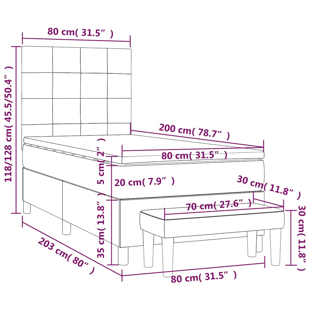 Box spring krevet s madracem tamnozeleni 80 x 200 cm baršunasti
