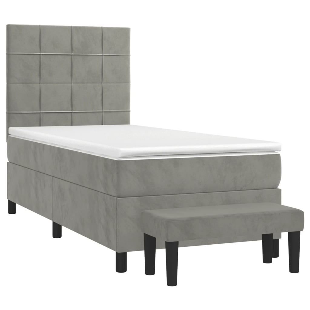 Box spring krevet s madracem svjetlosivi 90x190 cm baršunasti