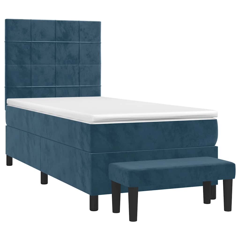 Box spring krevet s madracem tamnoplavi 90x190 cm baršunasti