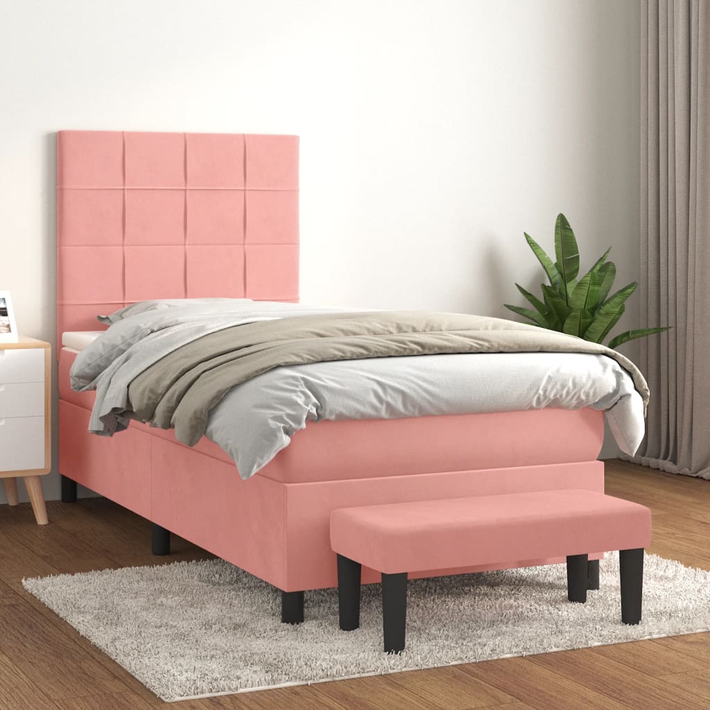 Box spring krevet s madracem ružičasti 90x190 cm baršunasti