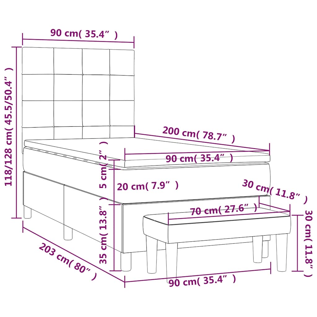 Box spring krevet s madracem tamnoplavi 90x200 cm baršunasti