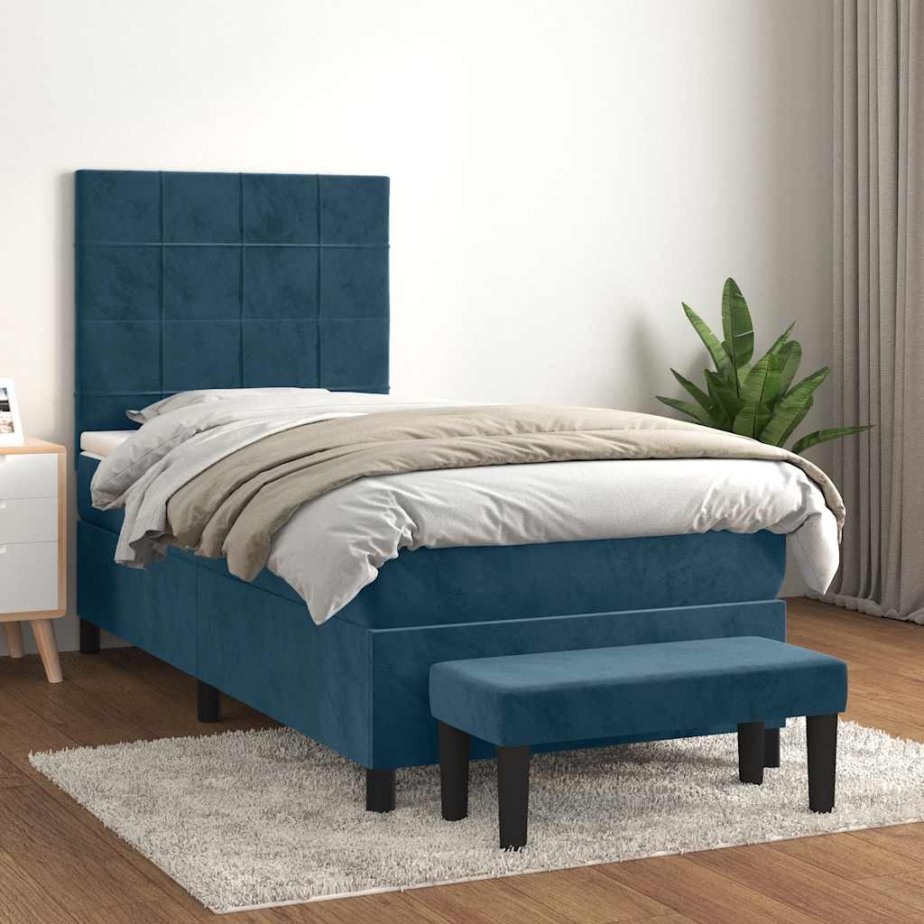 Box spring krevet s madracem tamnoplavi 90x200 cm baršunasti