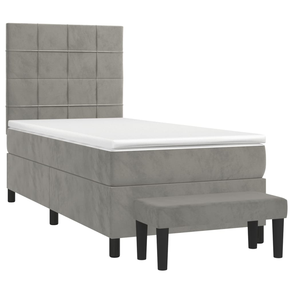 Box spring krevet s madracem svjetlosivi 100x200 cm baršunasti