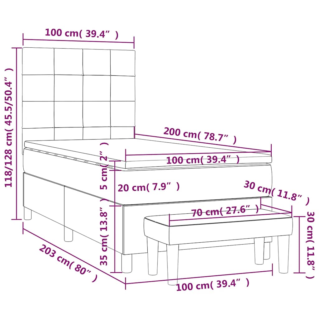 Box spring krevet s madracem tamnozeleni 100x200 cm baršunasti