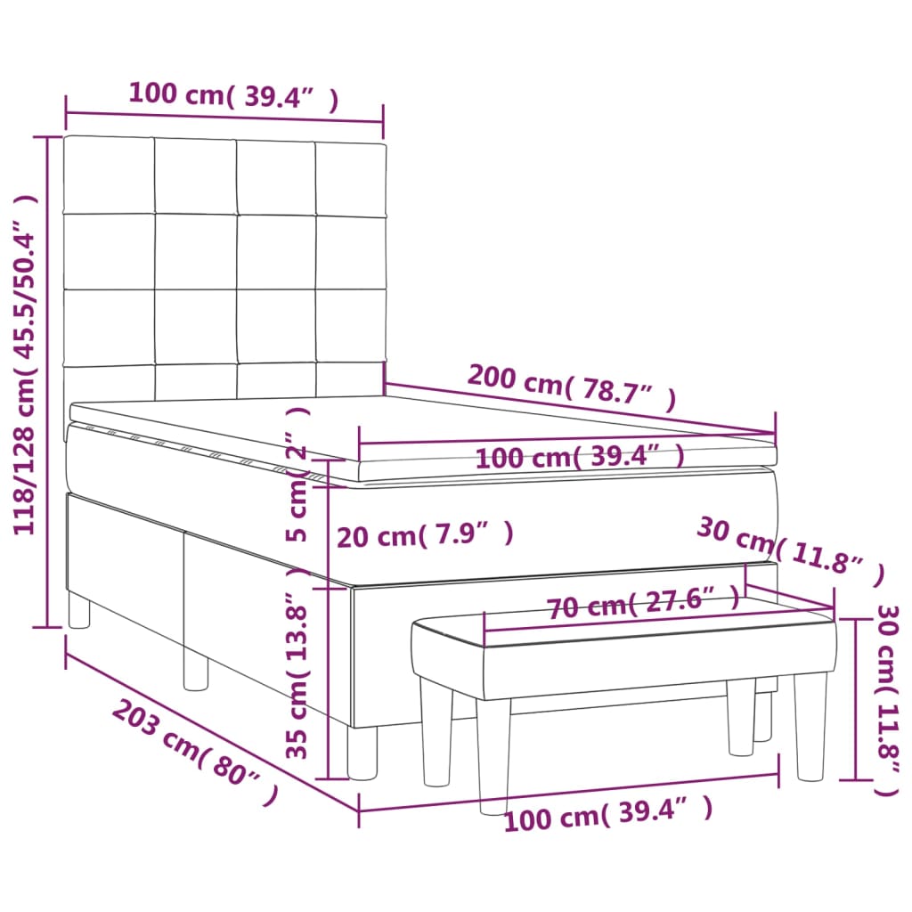 Box spring krevet s madracem ružičasti 100x200 cm baršunasti