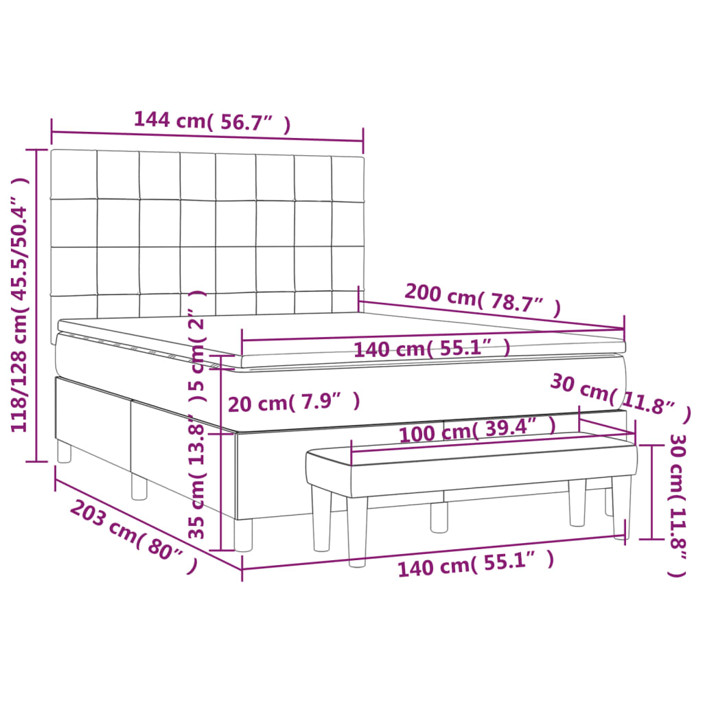 Krevet s oprugama i madracem svjetlosivi 140x200 cm baršunasti