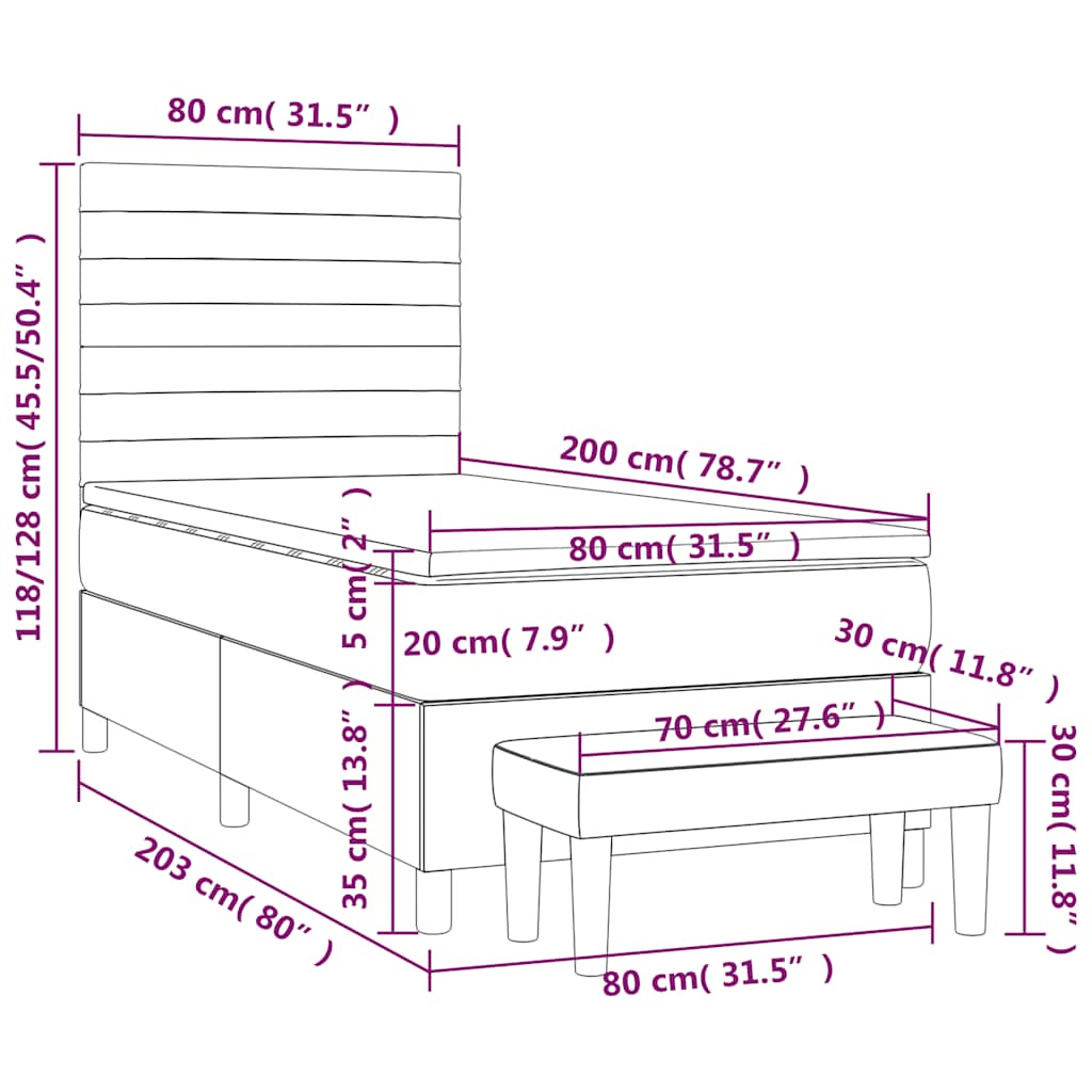 Box spring krevet s madracem tamnozeleni 80 x 200 cm baršunasti