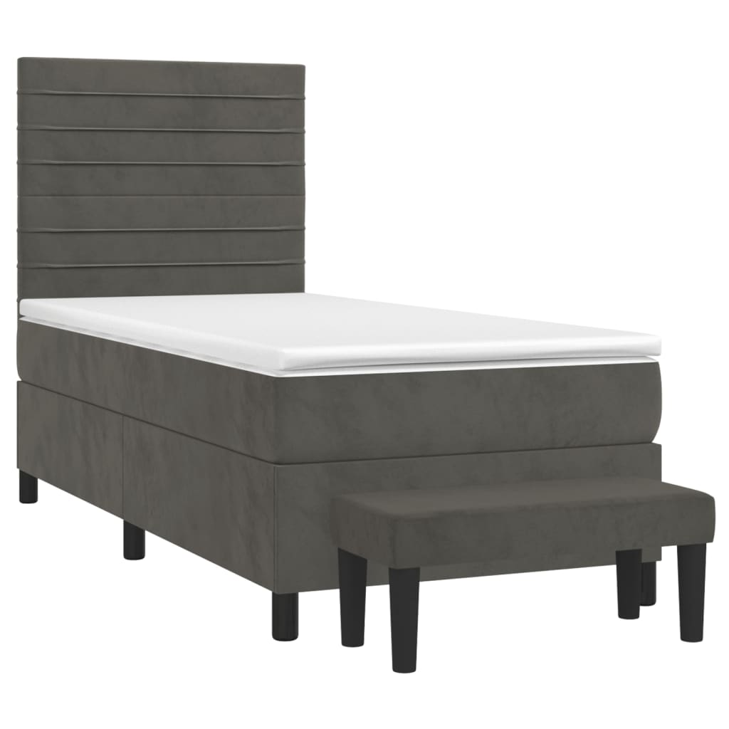 Box spring krevet s madracem tamnosivi 90x190 cm baršunasti