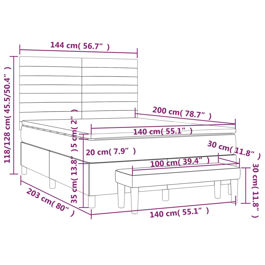Krevet s oprugama i madracem crni 140x200 cm baršunasti