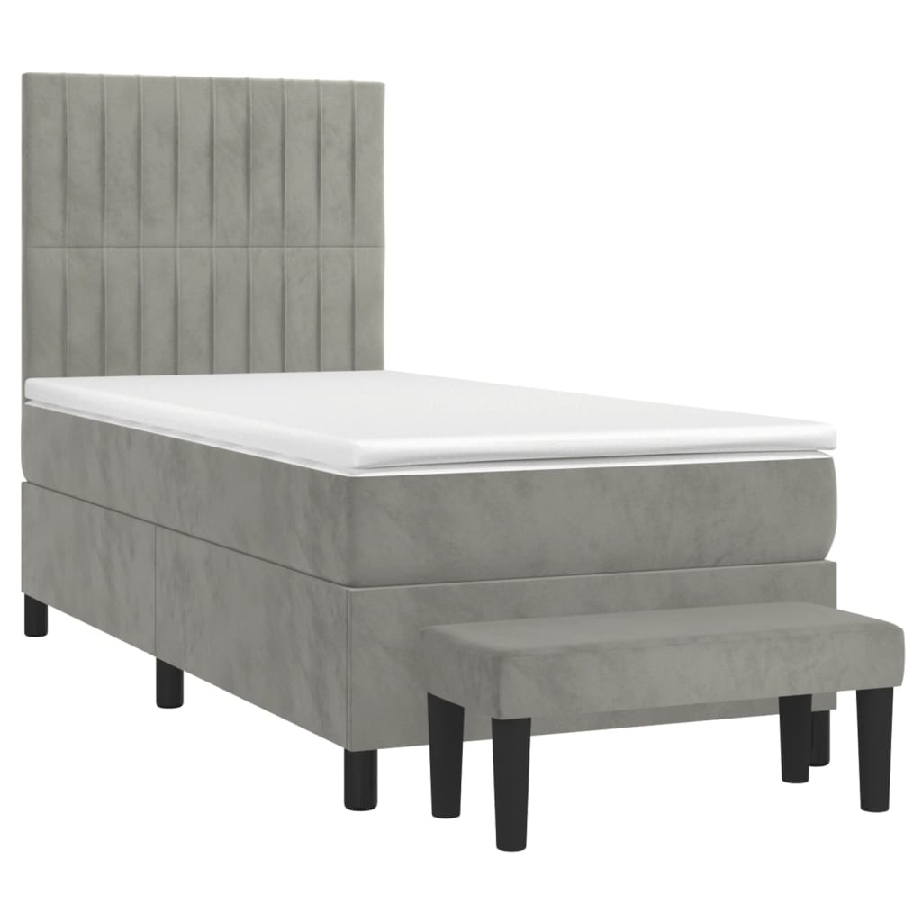 Box spring krevet s madracem svjetlosivi 90x190 cm baršunasti