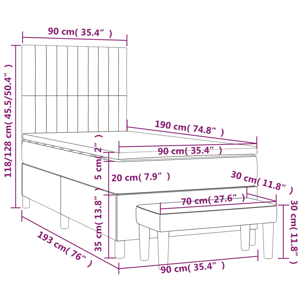 Box spring krevet s madracem svjetlosivi 90x190 cm baršunasti