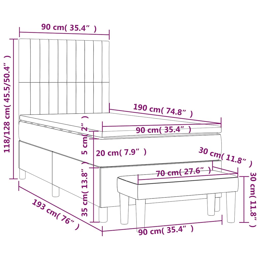 Box spring krevet s madracem tamnozeleni 90x190 cm baršunasti