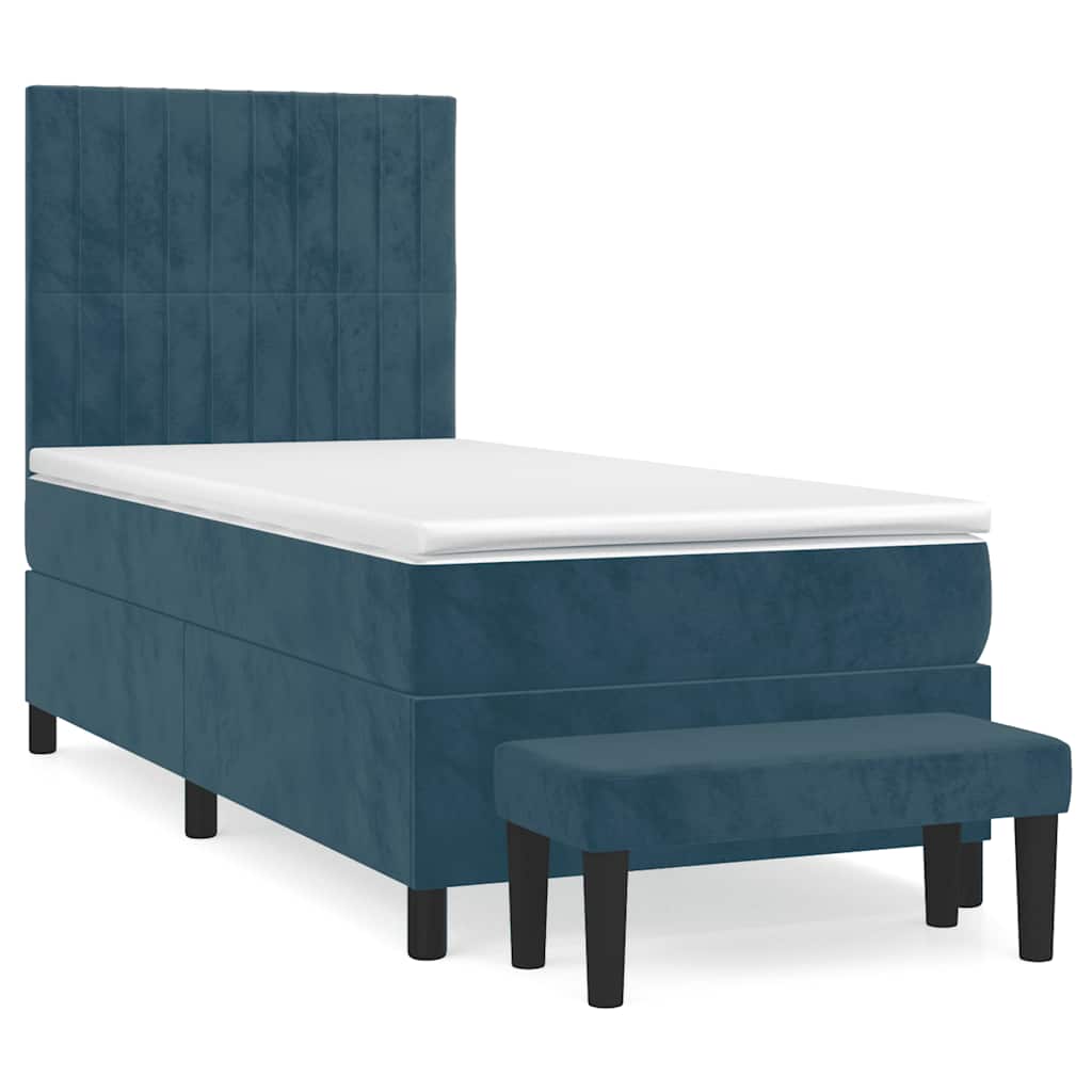 Box spring krevet s madracem tamnoplavi 90x190 cm baršunasti