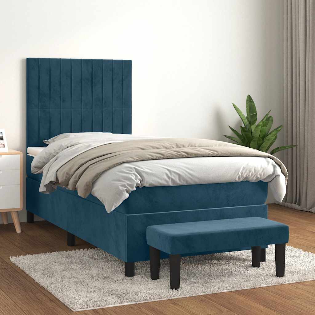 Box spring krevet s madracem tamnoplavi 90x190 cm baršunasti