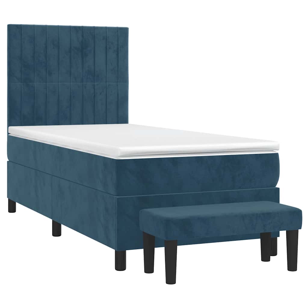 Box spring krevet s madracem tamnoplavi 90x200 cm baršunasti