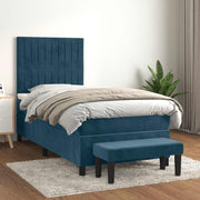 Box spring krevet s madracem tamnoplavi 90x200 cm baršunasti