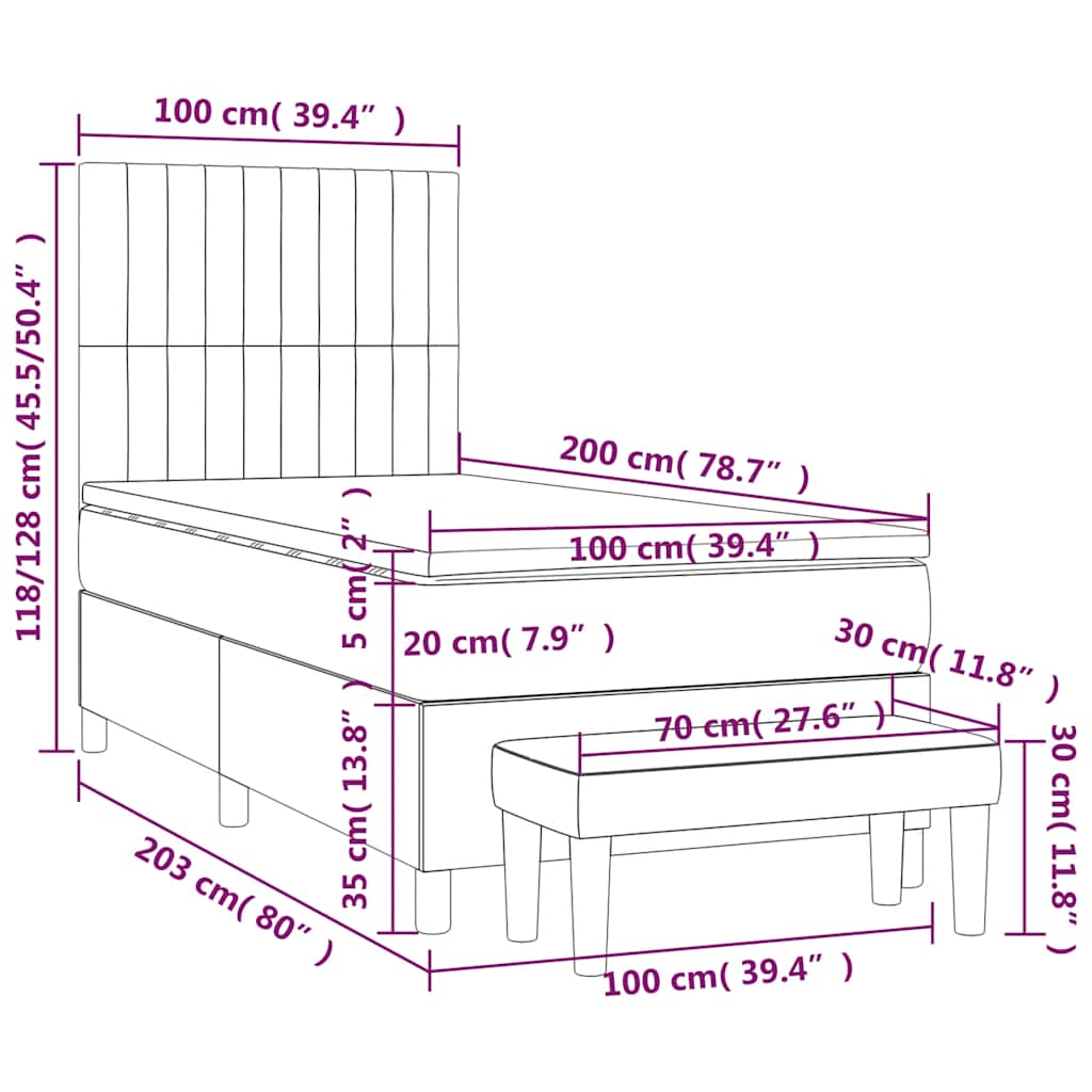Box spring krevet s madracem tamnozeleni 100x200 cm baršunasti
