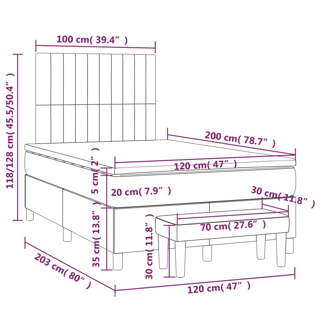 Box spring krevet s madracem tamnosivi 120 x 200 cm baršunasti