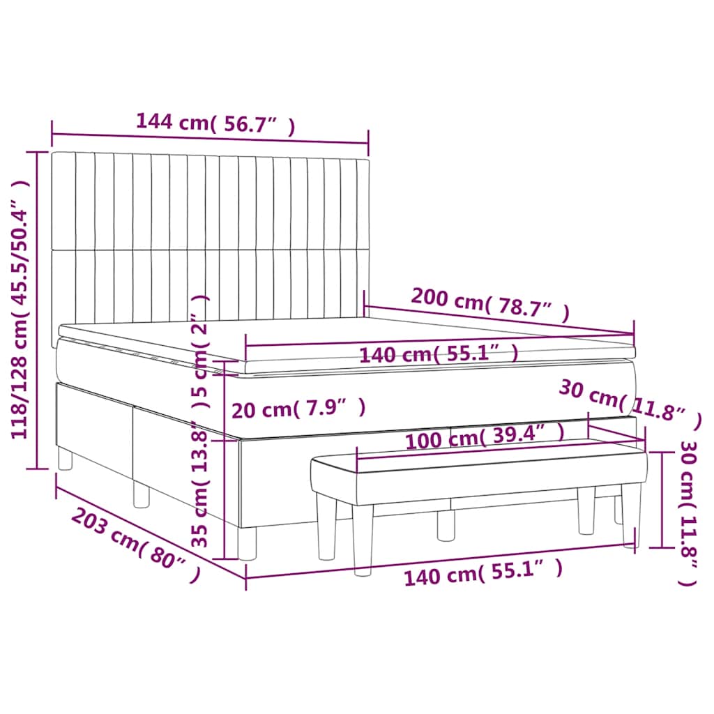 Krevet s oprugama i madracem tamnoplavi 140x200 cm baršunasti