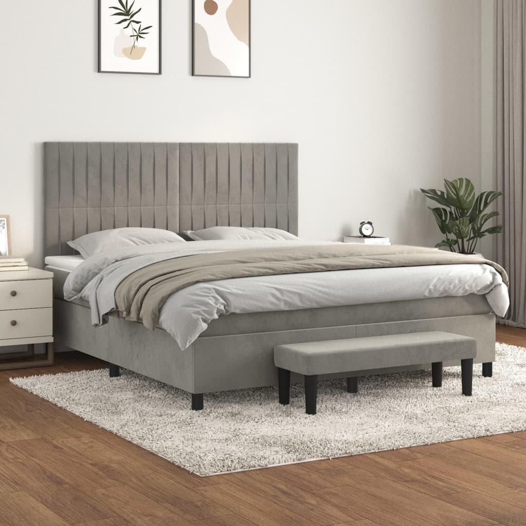 Krevet s oprugama i madracem svjetlosivi 180x200 cm baršunasti
