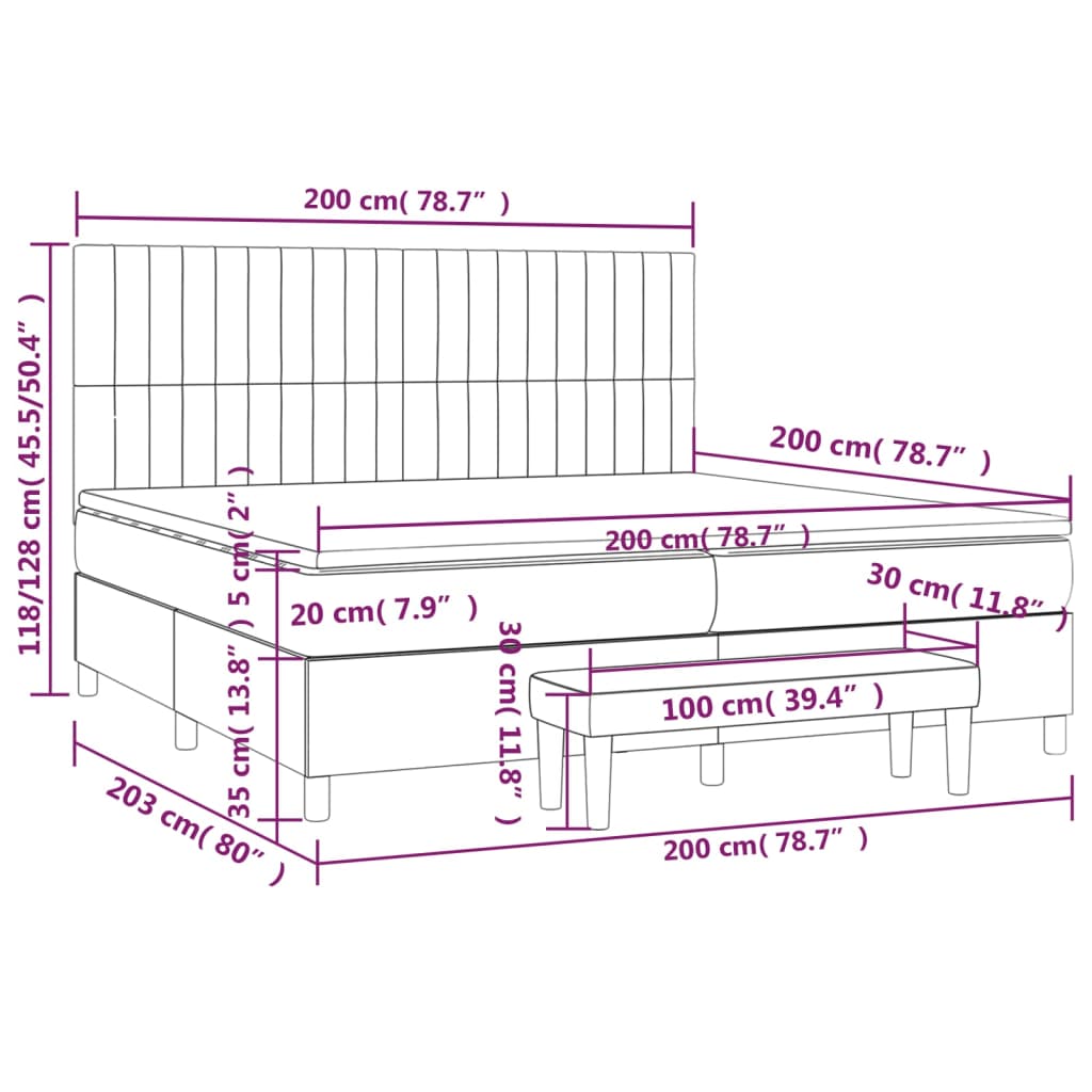 Krevet s oprugama i madracem crni 200x200 cm baršunasti