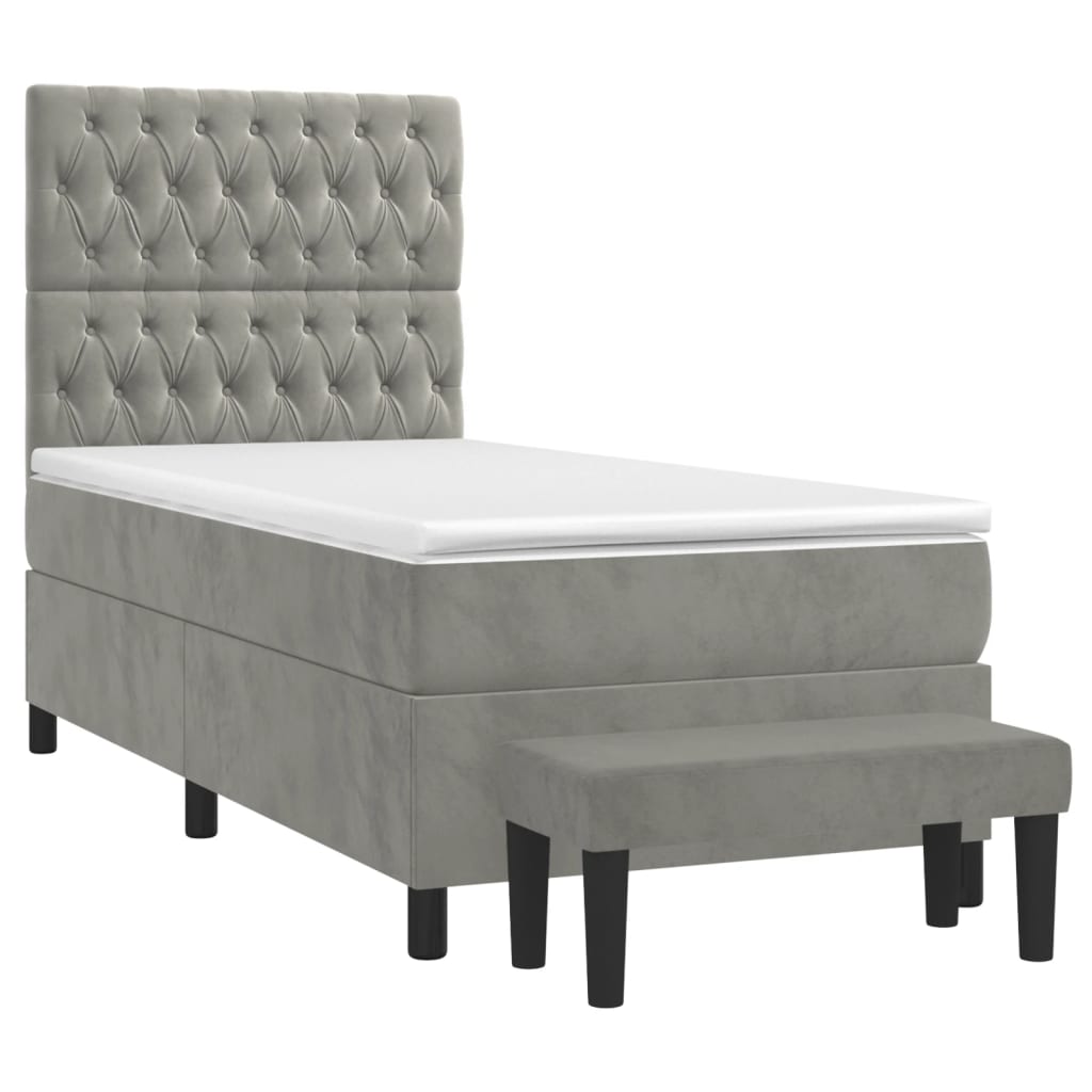 Box spring krevet s madracem svjetlosivi 90x190 cm baršunasti