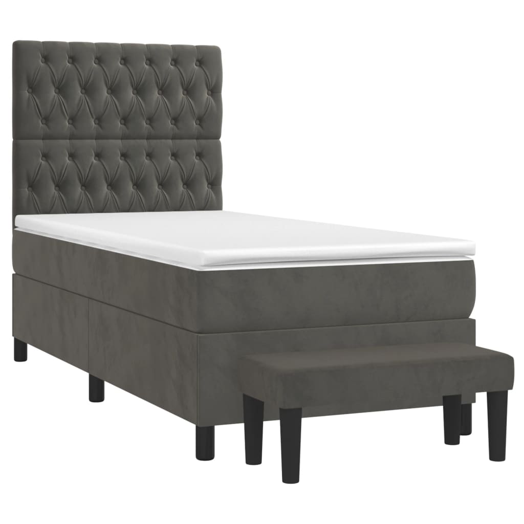 Box spring krevet s madracem tamnosivi 90x190 cm baršunasti