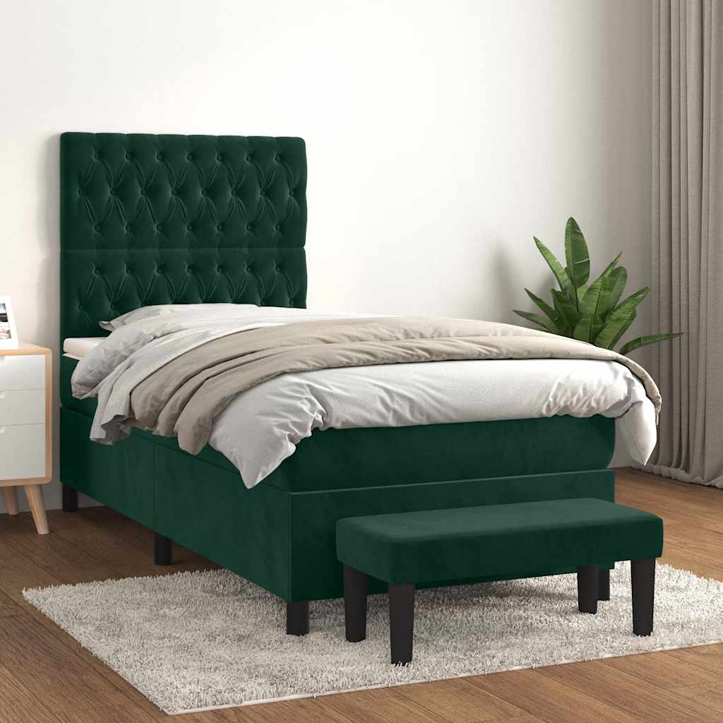 Box spring krevet s madracem tamnozeleni 90x200 cm baršunasti