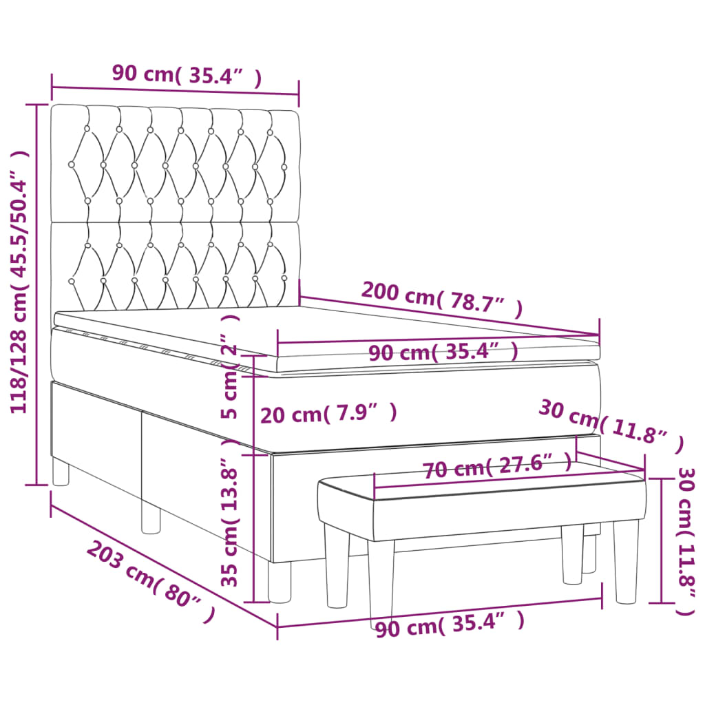 Box spring krevet s madracem ružičasti 90x200 cm baršunasti