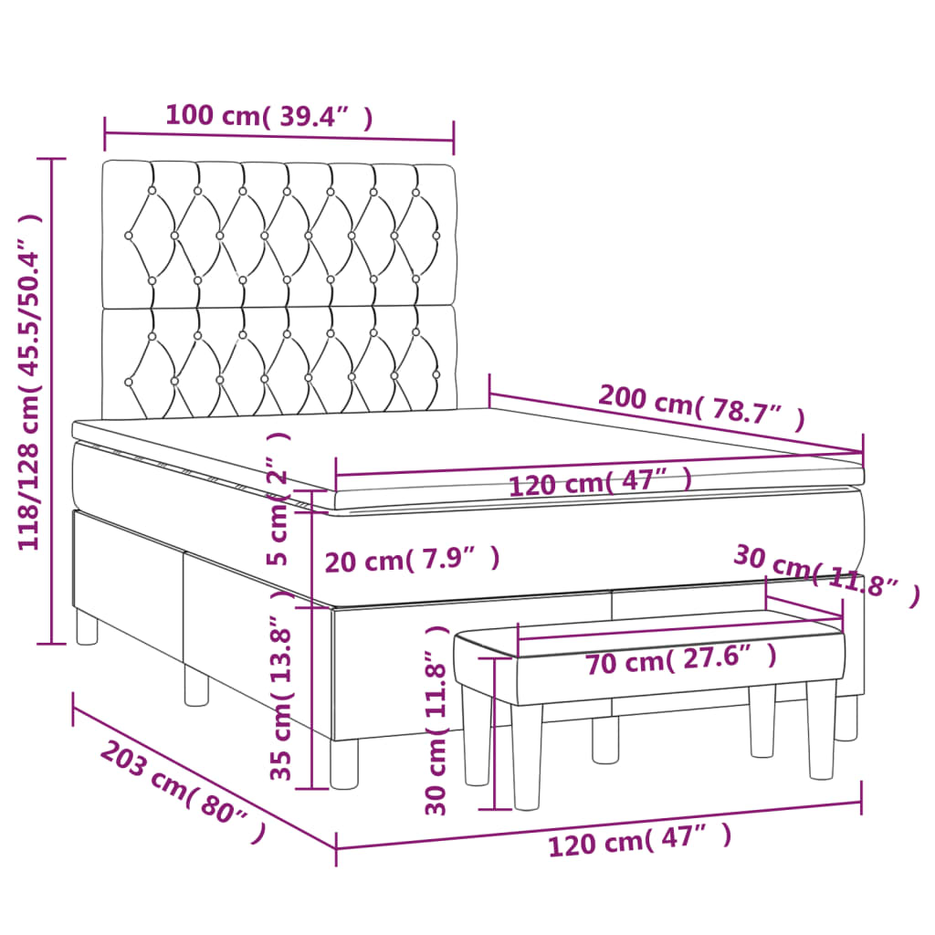 Box spring krevet s madracem svjetlosivi 120x200 cm baršunasti