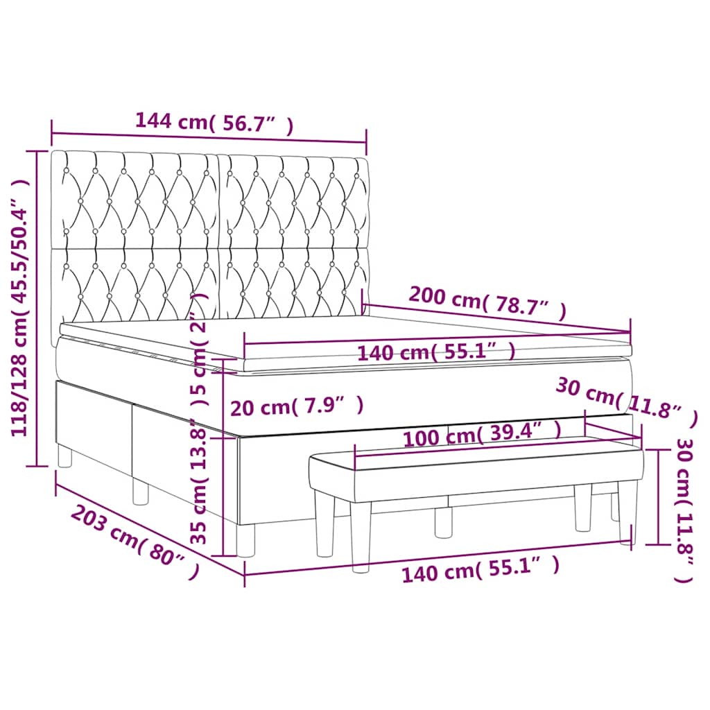 Krevet s oprugama i madracem tamnoplavi 140x200 cm baršunasti