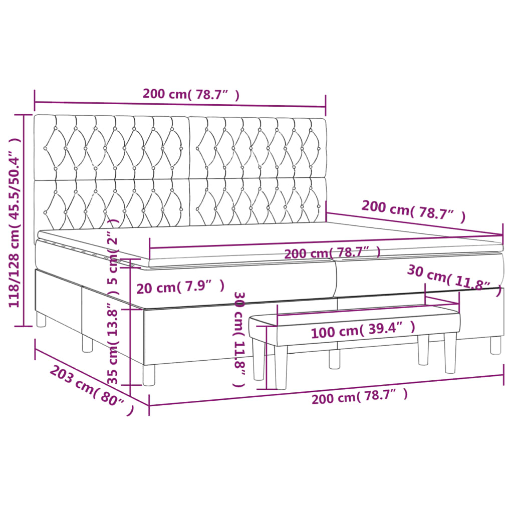Krevet s oprugama i madracem crni 200x200 cm baršunasti