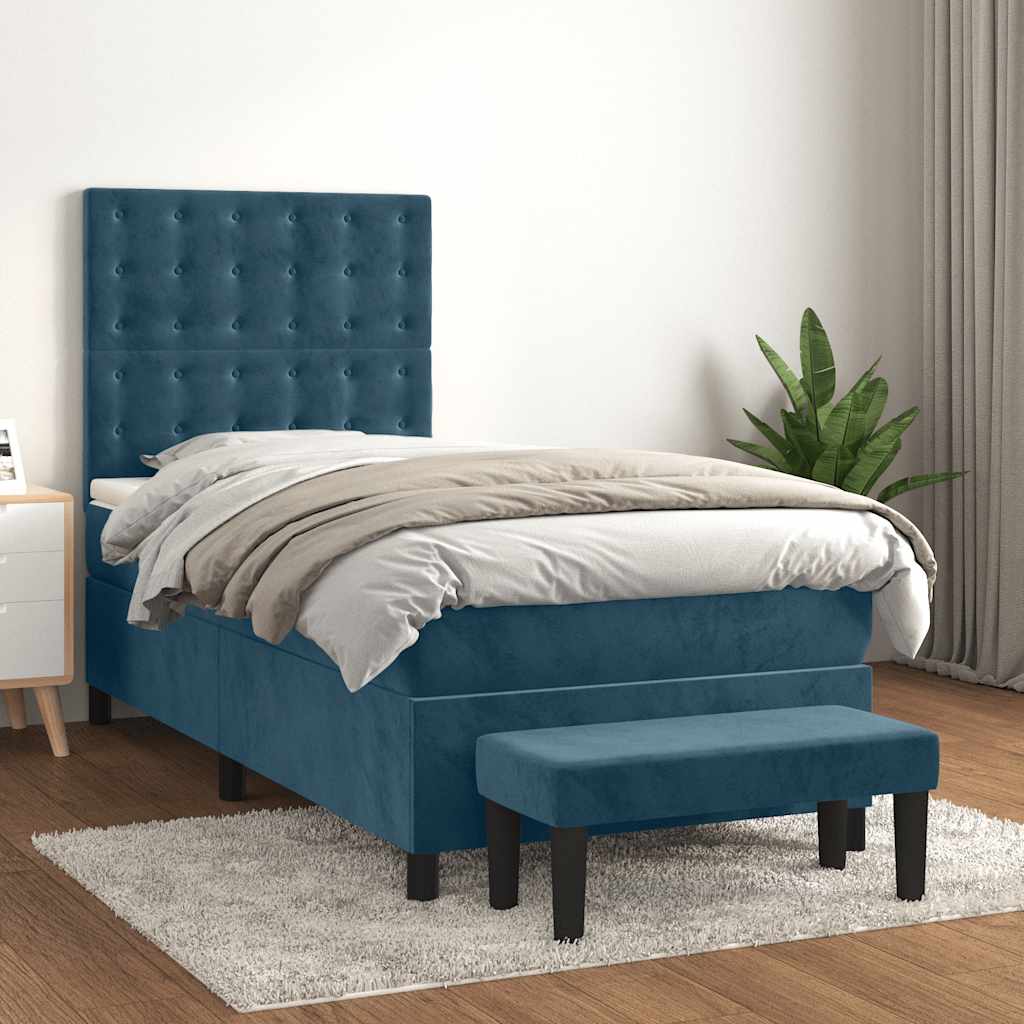Box spring krevet s madracem tamnoplavi 80 x 200 cm baršunasti