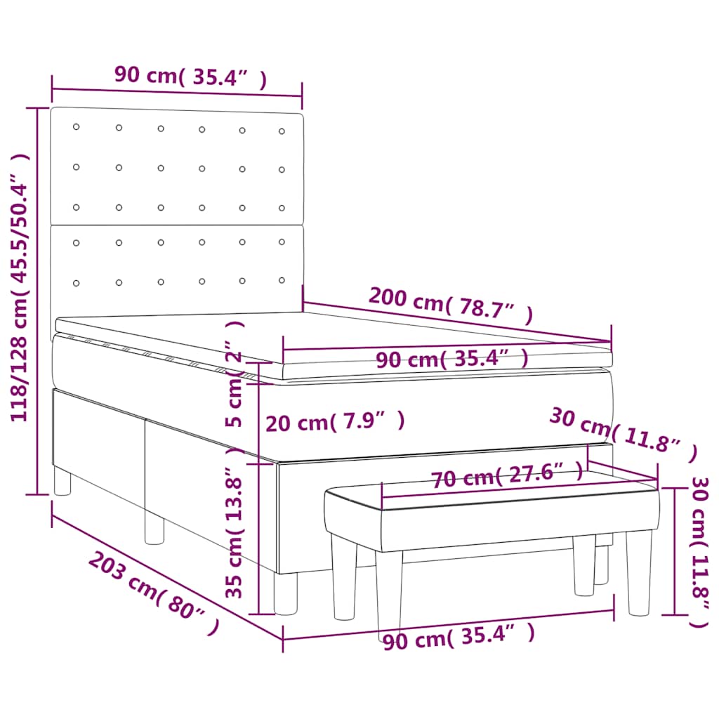 Box spring krevet s madracem tamnozeleni 90x200 cm baršunasti