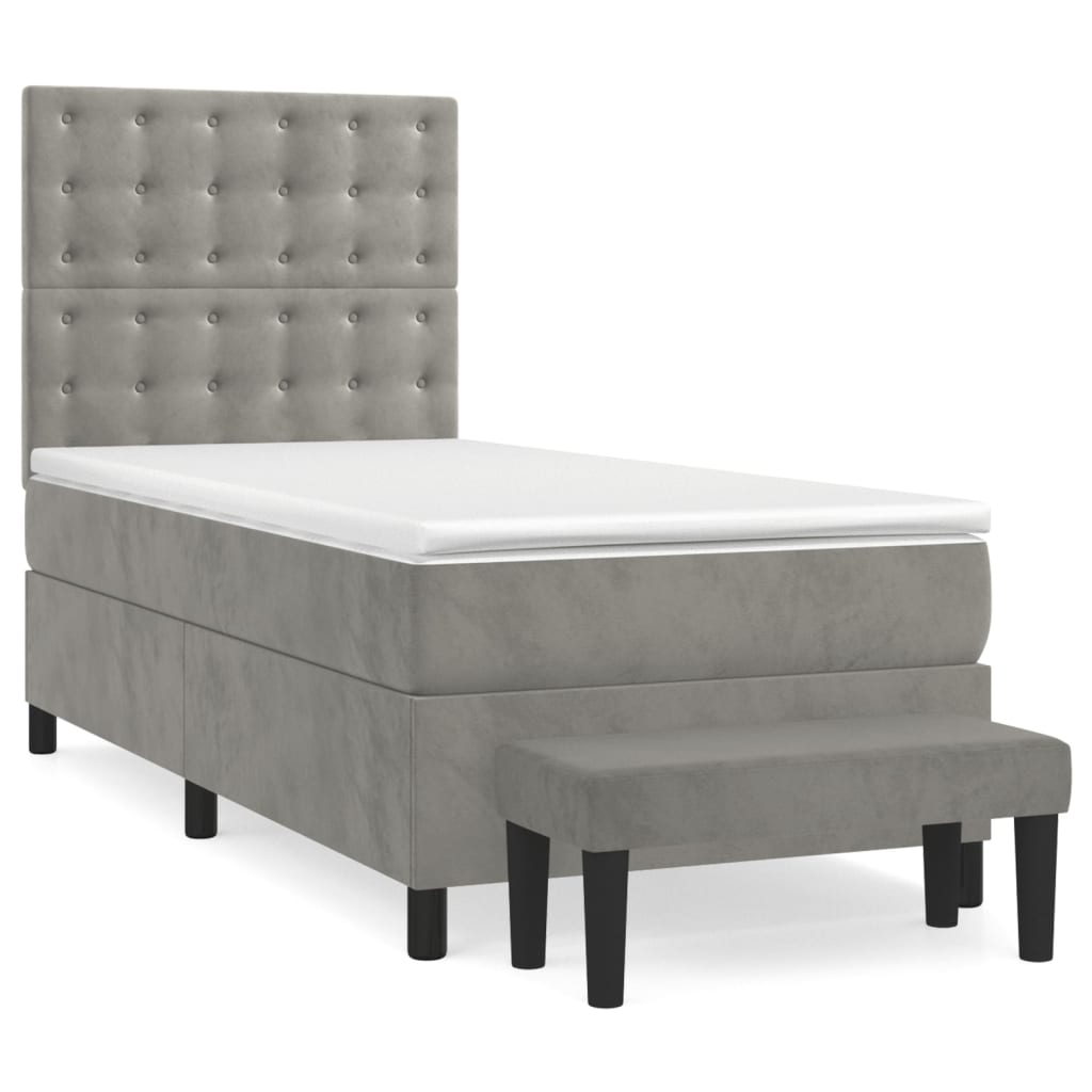 Box spring krevet s madracem svjetlosivi 100x200 cm baršunasti