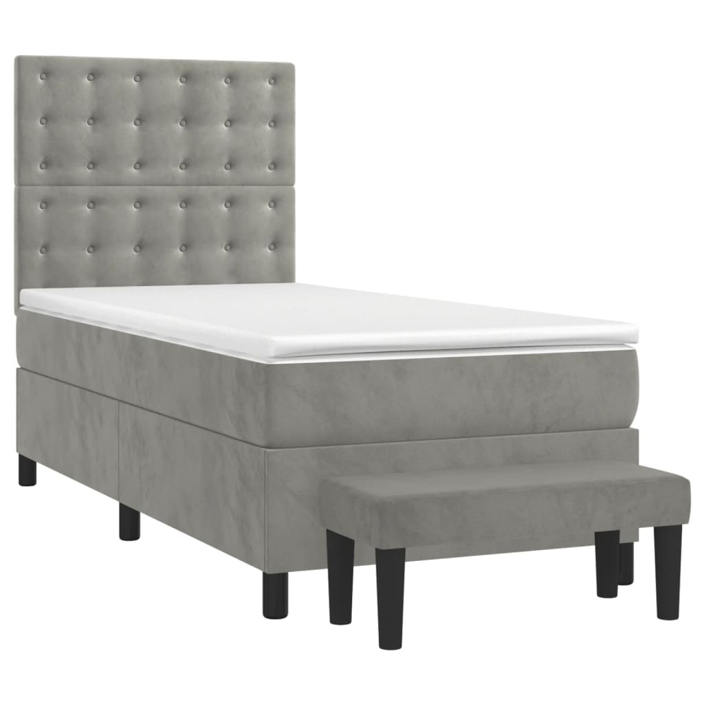 Box spring krevet s madracem svjetlosivi 100x200 cm baršunasti
