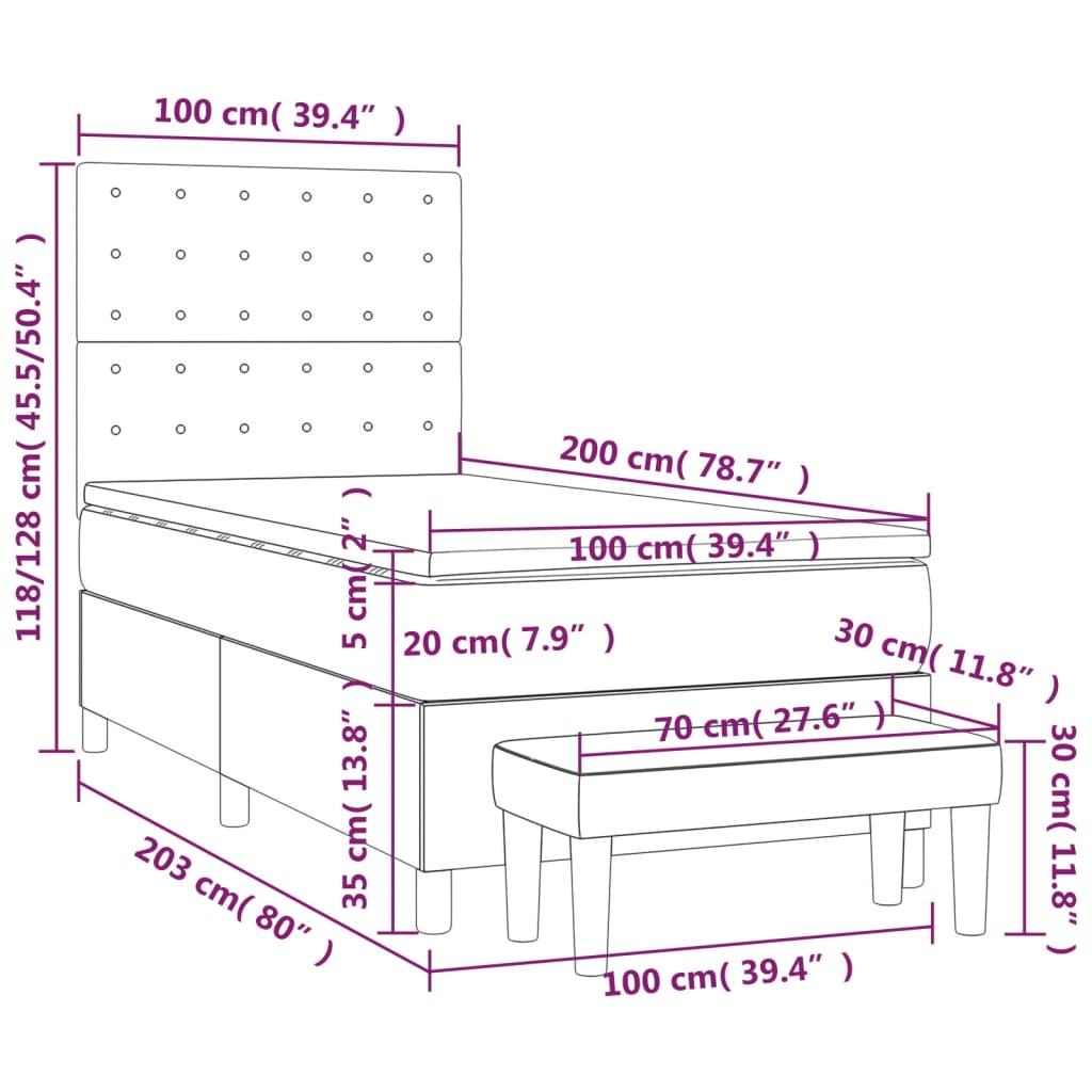 Box spring krevet s madracem svjetlosivi 100x200 cm baršunasti