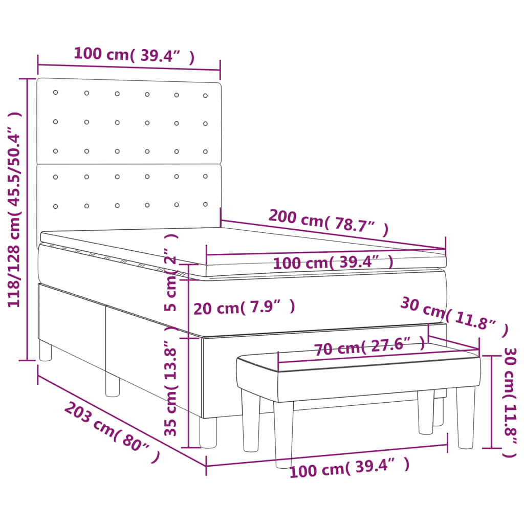 Box spring krevet s madracem tamnosivi 100x200 cm baršunasti