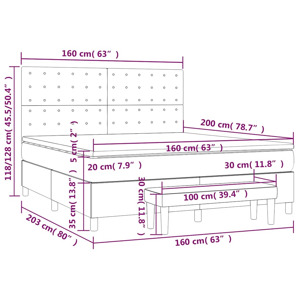 Krevet s oprugama i madracem tamnoplavi 160x200 cm baršunasti