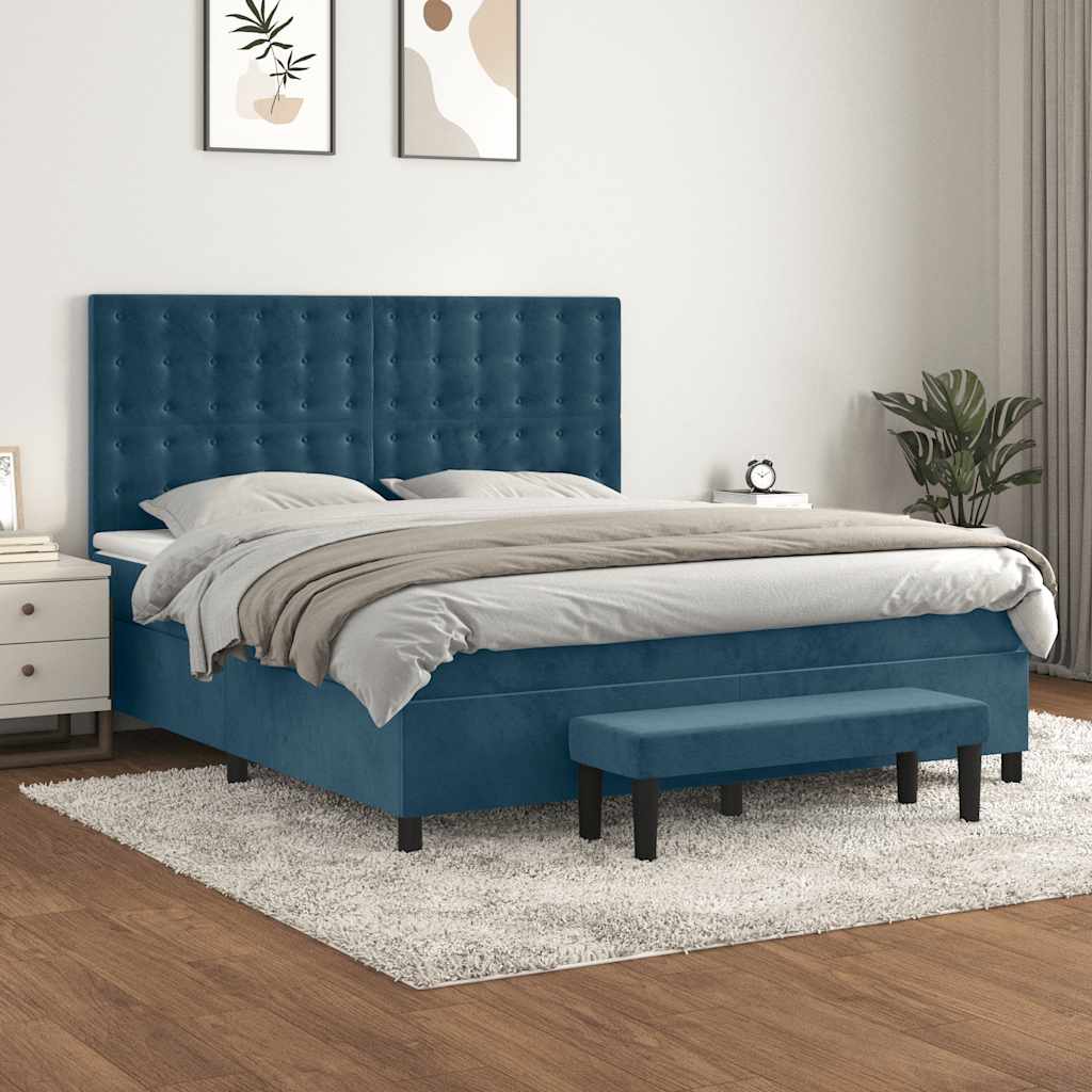 Krevet s oprugama i madracem tamnoplavi 160x200 cm baršunasti