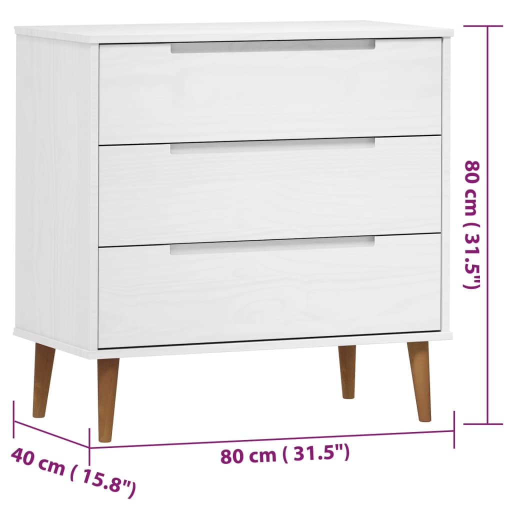 Ladičar MOLDE bijeli 80 x 40 x 80 cm od masivne borovine