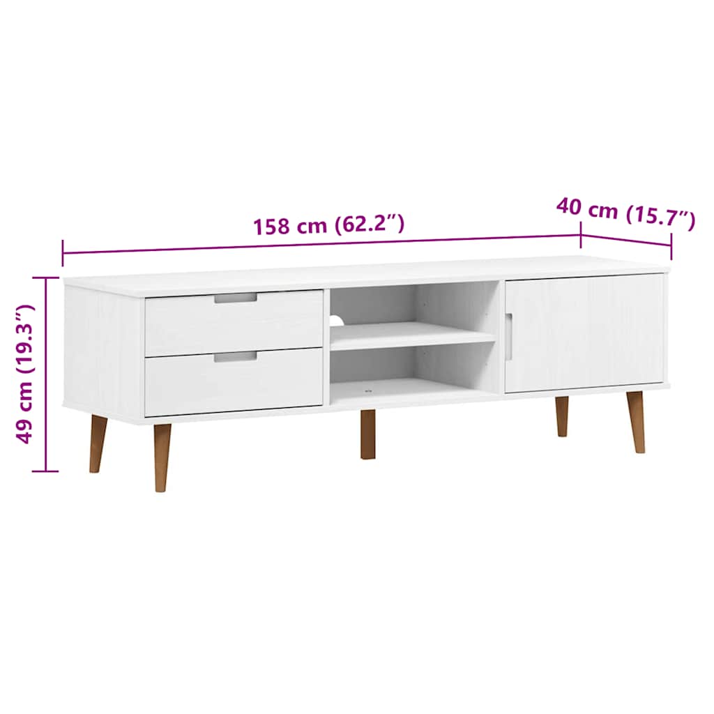 TV ormarić MOLDE bijeli 158 x 40 x 49 cm od masivne borovine