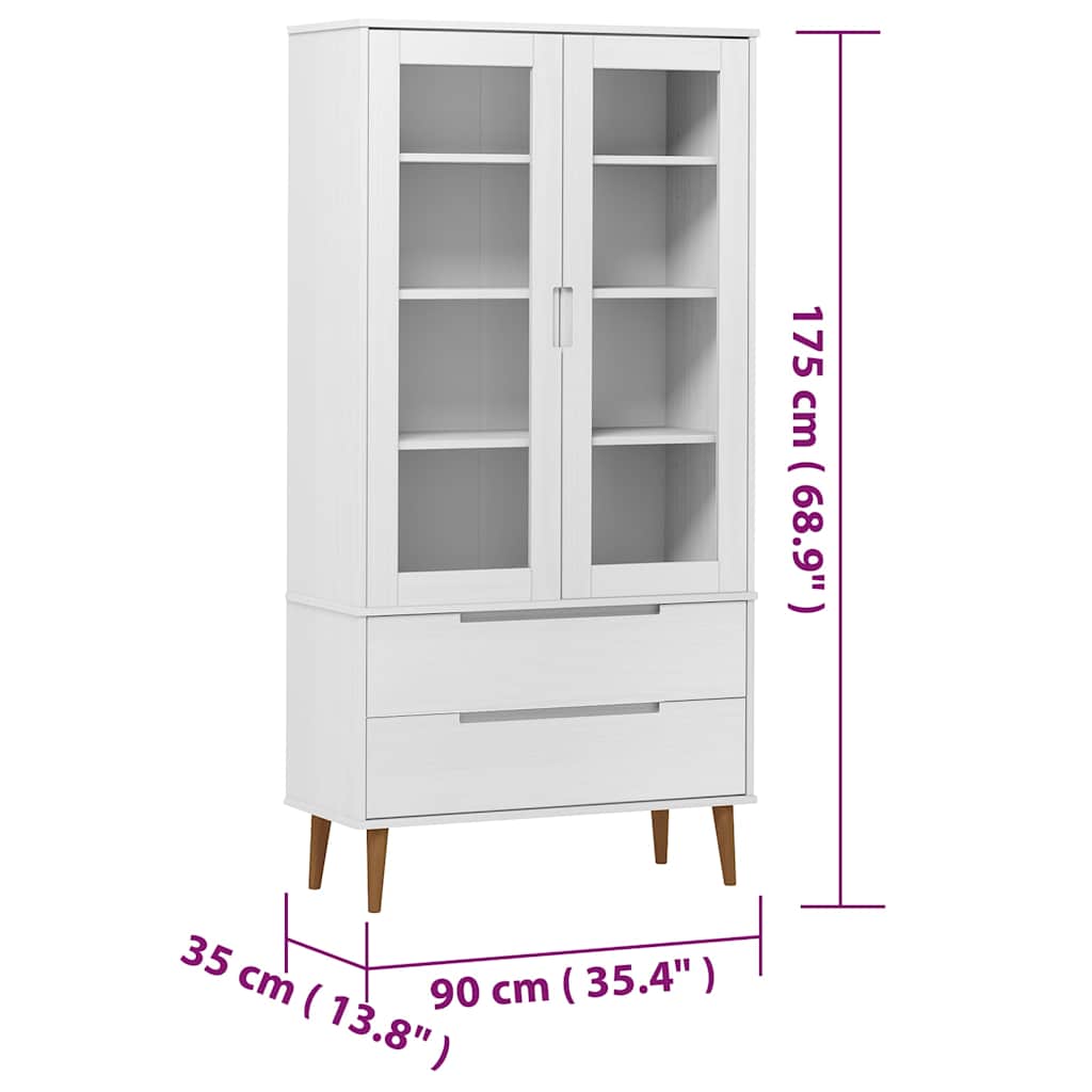 Vitrina MOLDE bijela 90 x 35 x 175 cm od masivne borovine
