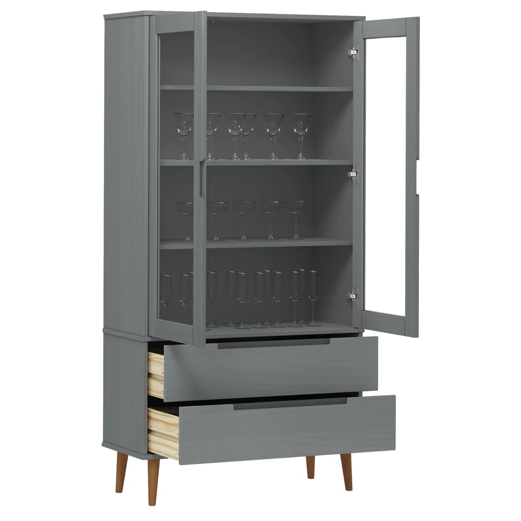 Vitrina MOLDE siva 90 x 35 x 175 cm od masivne borovine