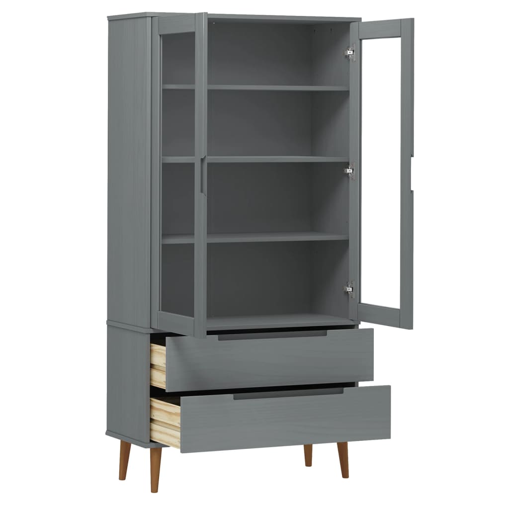 Vitrina MOLDE siva 90 x 35 x 175 cm od masivne borovine