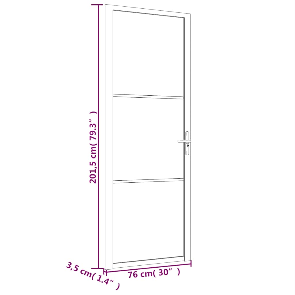 Unutarnja vrata 76 x 201,5 cm crna od mat stakla i aluminija