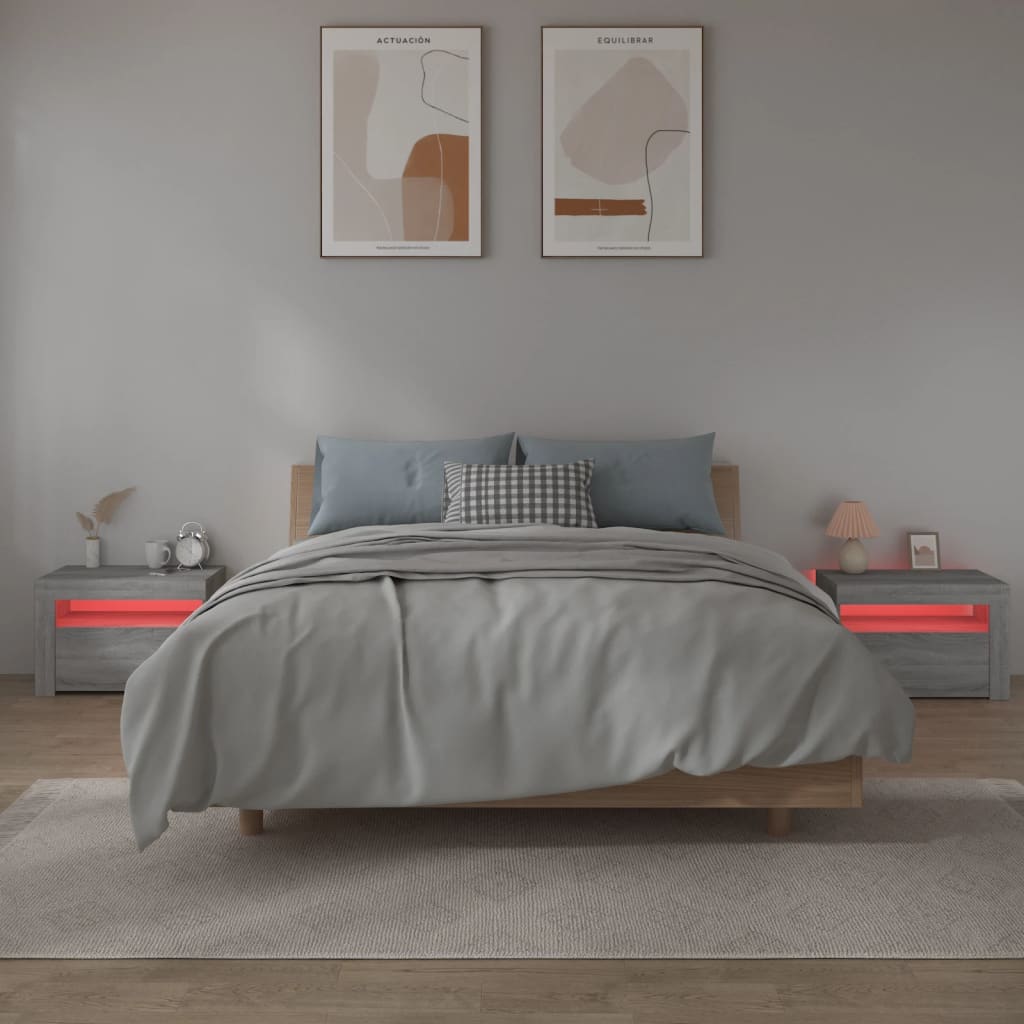 Noćni ormarići 2 kom s LED svjetlima boja hrasta 60x35x40 cm