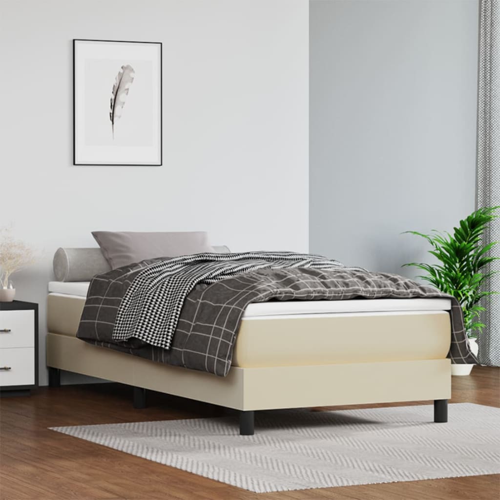 Krevet s oprugama i madracem krem 100x200 cm od umjetne kože