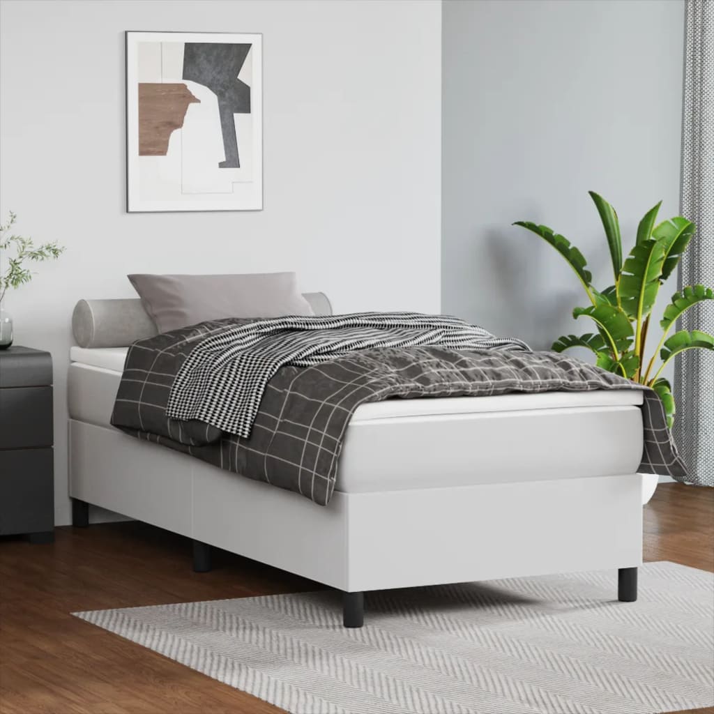 Krevet s oprugama i madracem bijeli 90 x 190 cm od umjetne kože