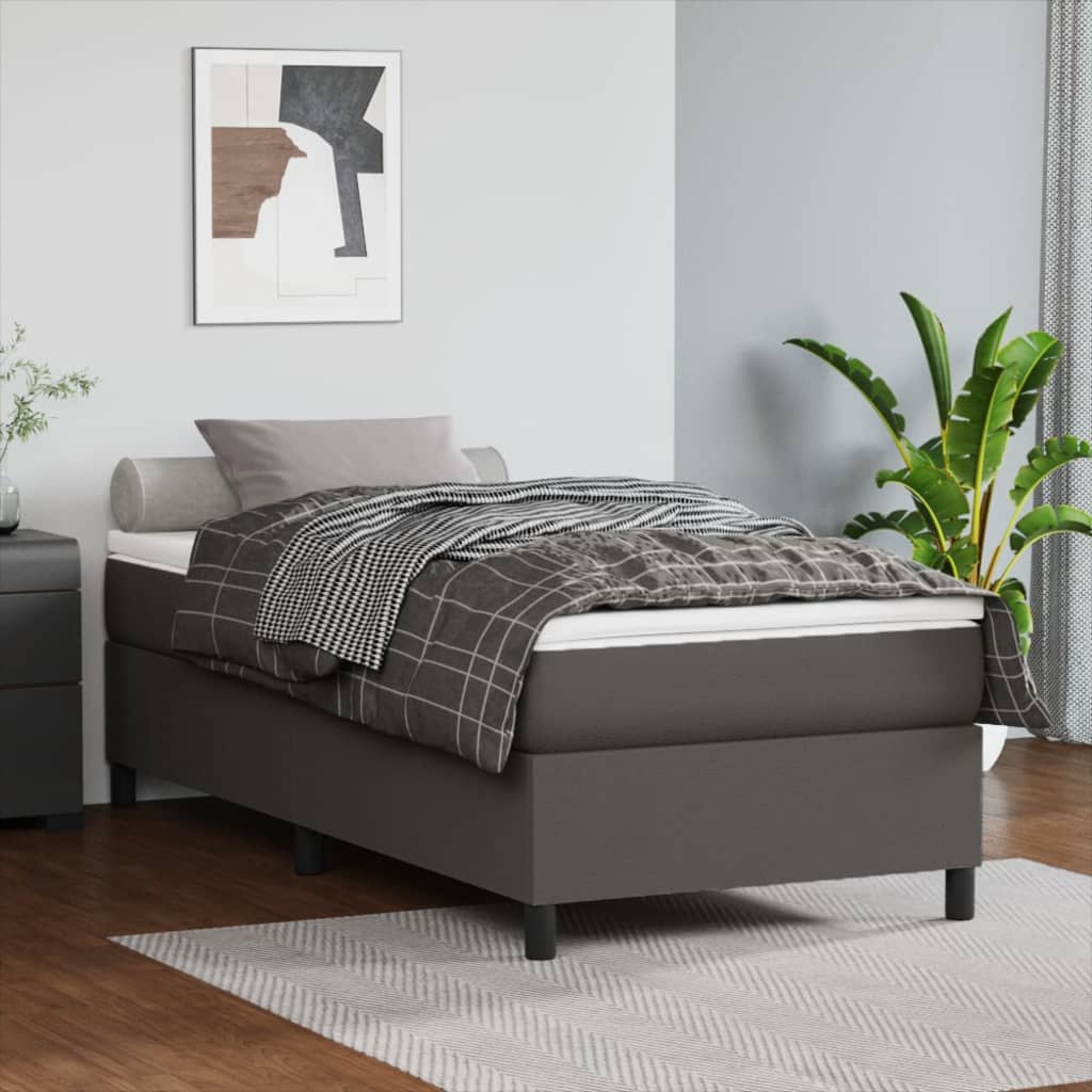 Krevet s oprugama i madracem sivi 90 x 190 cm od umjetne kože
